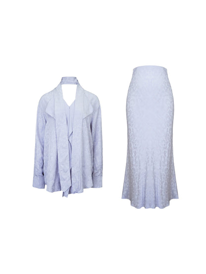 Azure Silk Tencel Shirt & Fishtail Skirt Set – Hong Kong Retro Autumn