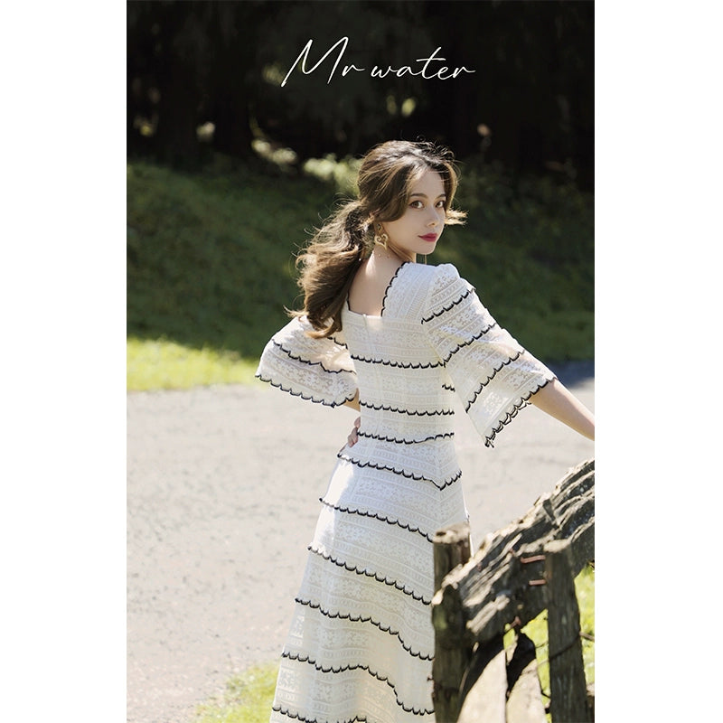 Romantic Notes Hollow-Out Mid Sleeve Dress