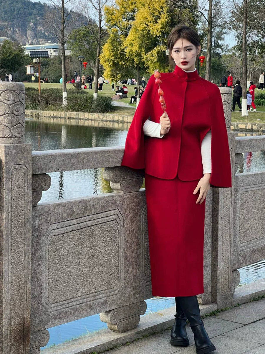 New Chinese Cashmere Suit – Luxury New Year’s Engagement Two-Piece Set