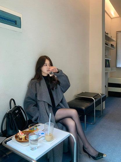 Gray Double-Sided Cashmere Coat – Loose-Fit Long Cloak Wool Jacket