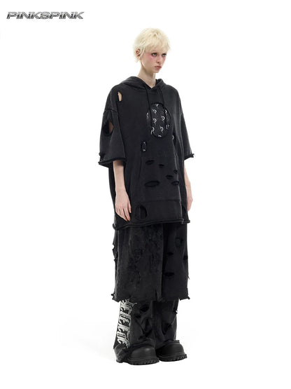 3D cut ripped and hollowed-out Y2K unisex electric moon sweatshirt