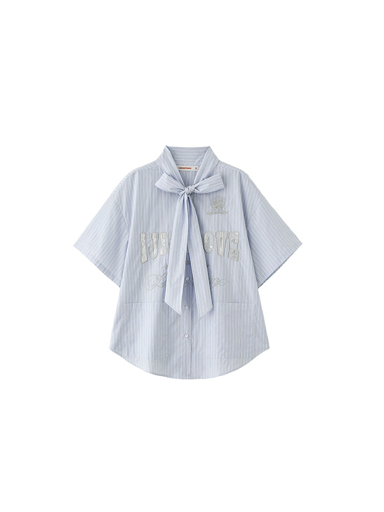 Ribbon Tie Jersey Stripe T-Shirt – Loose Fit Summer Design for Women