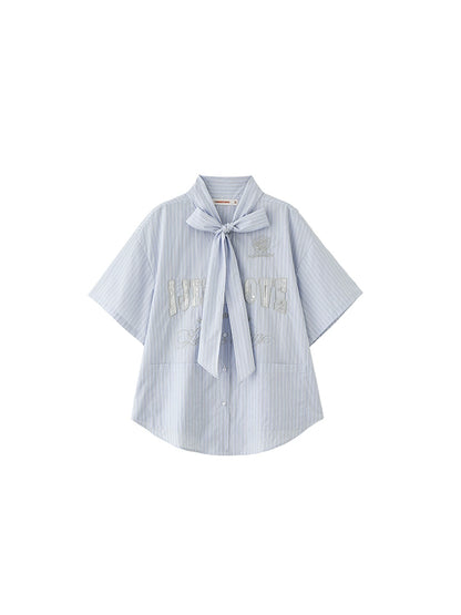 Ribbon Tie Jersey Stripe T-Shirt – Loose Fit Summer Design for Women