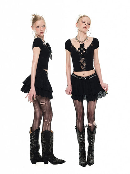 Vintage Star-Studded Jacquard Skirt – Double Layer Cake Silhouette