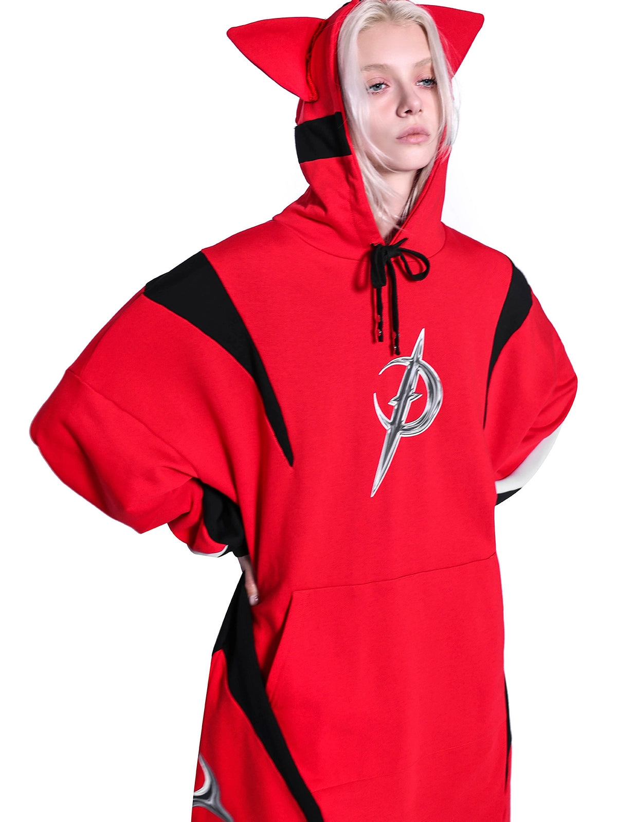 Cat Ear Concept Latte Stitch Y2K Loose Hooded Sweatshirt (Unisex)