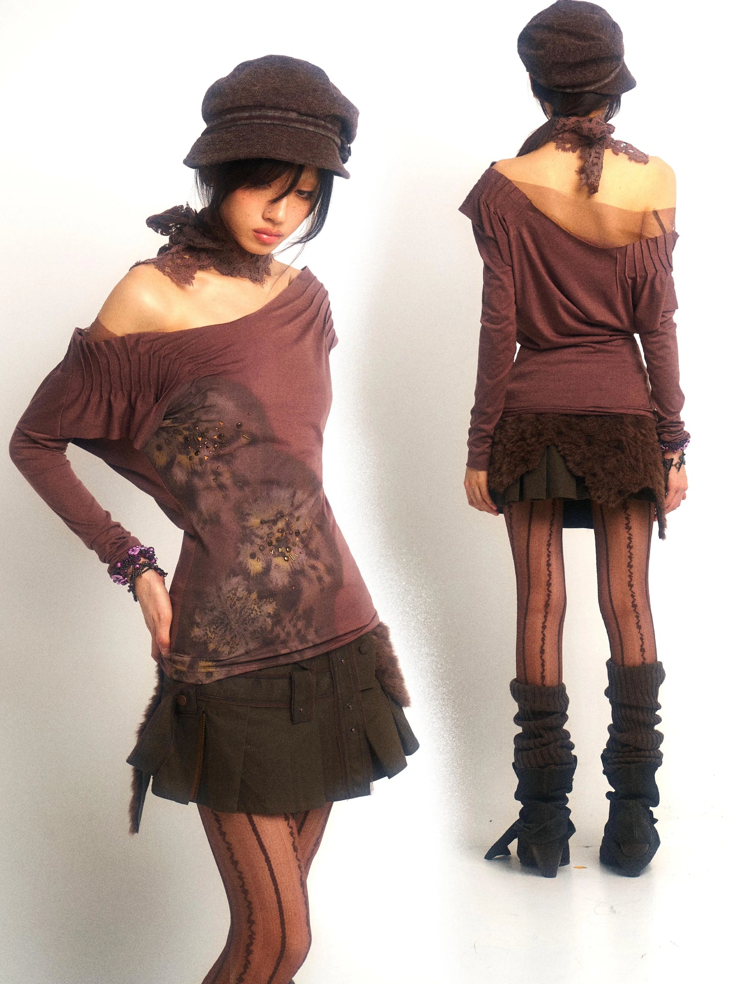 Metallic Swing Neck Printed Top – Retro Chic Fit