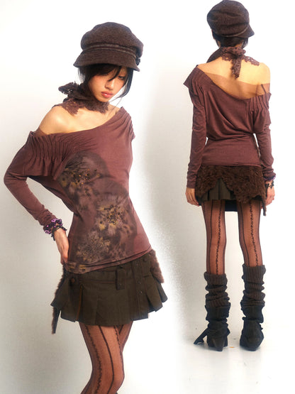 Metallic Swing Neck Printed Top – Retro Chic Fit