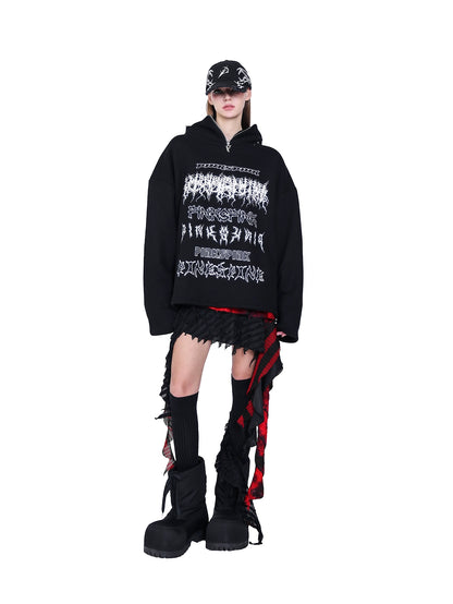 Monogram Print Oversized Hooded Y2K Streetwear Sweatshirt (Gender Neutral)