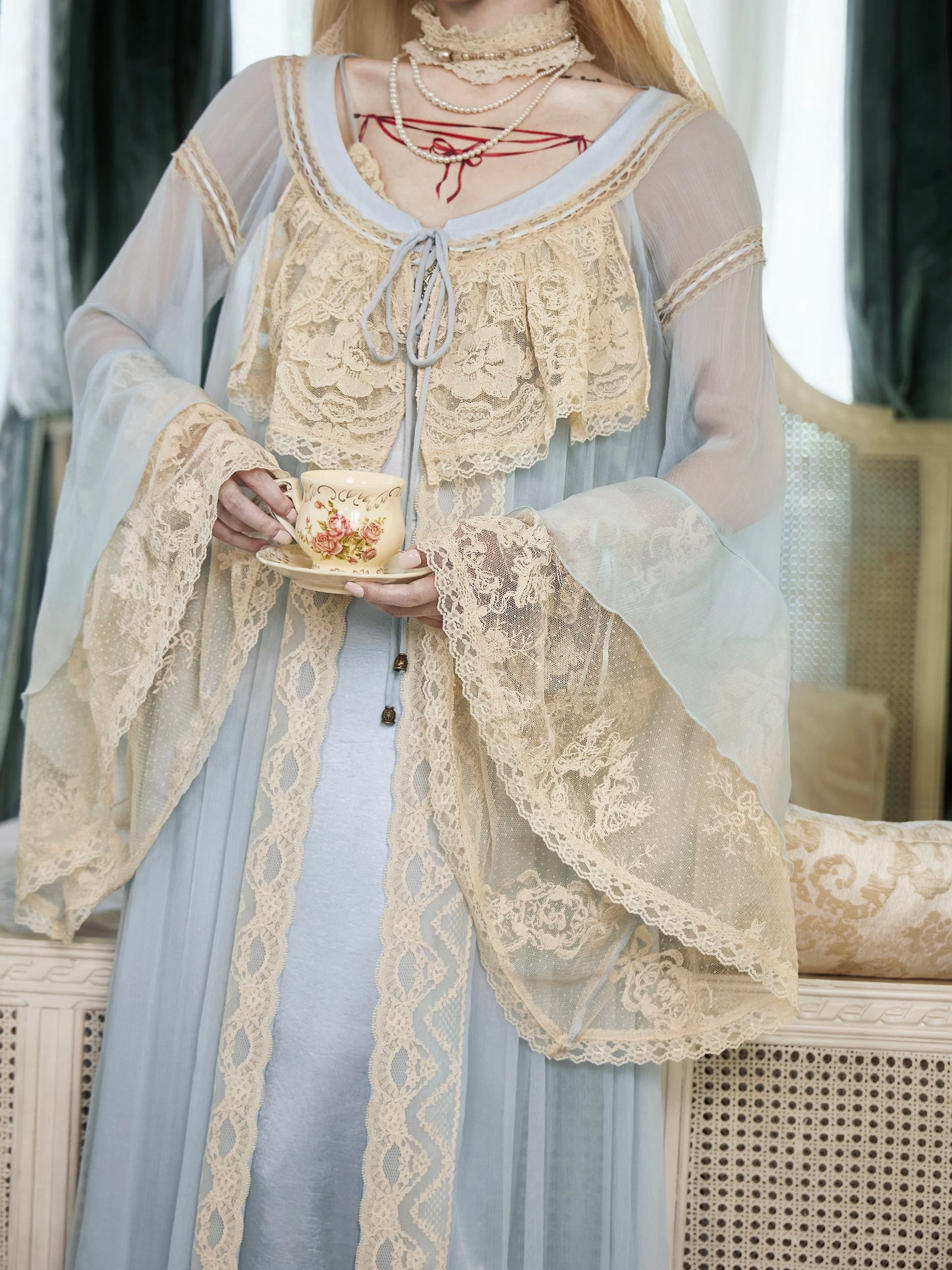 Mousse's Promise French Rococo Retro Doll-Style Baby Blue Lace Cardigan Summer