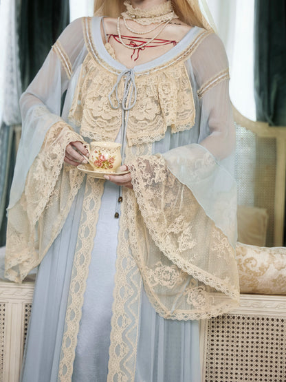 Mousse's Promise French Rococo Retro Doll-Style Baby Blue Lace Cardigan Summer