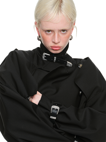 Ultra-Cropped Double-Breasted Trench Jacket – Slim Fit Design for Petite Women