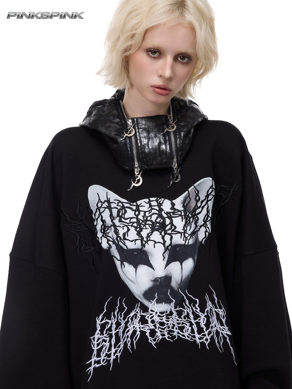 Space Black Silver Double-Zip Y2K Headgear – Electric Moon Unisex