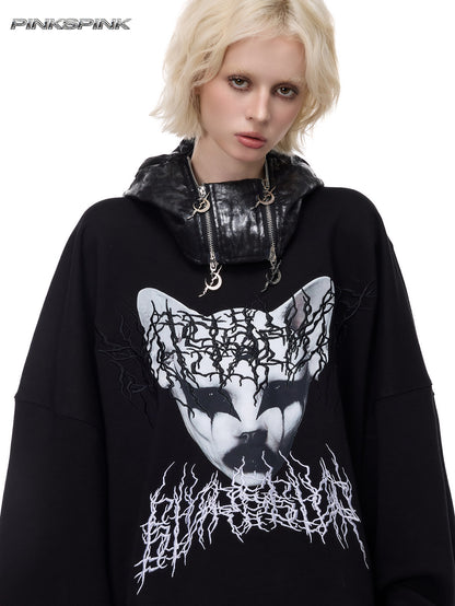 Space Black Silver Double-Zip Y2K Headgear – Electric Moon Unisex