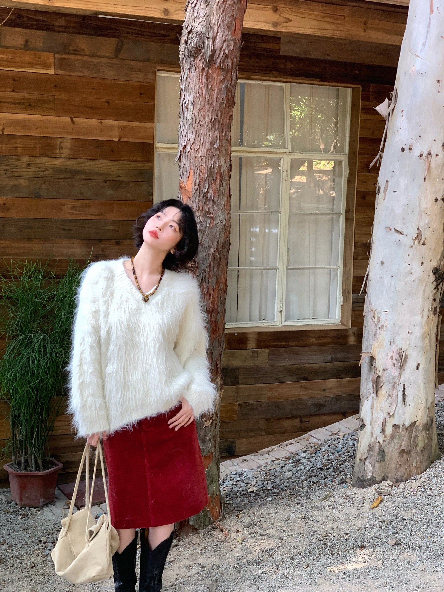 Plush V-Neck Knit Sweater