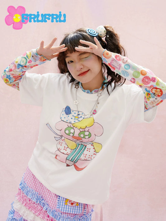 Gollum Store & Happy Collaboration Original Design Summer Cartoon Pure Cotton Short-Sleeve White Women's T-Shirt