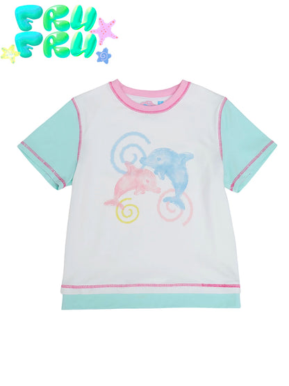 Blue Dolphin Cropped T-Shirt | Cute Cartoon Graphic Tee