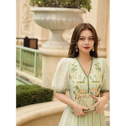 Green Mang Matcha Embroidery Lace Dress