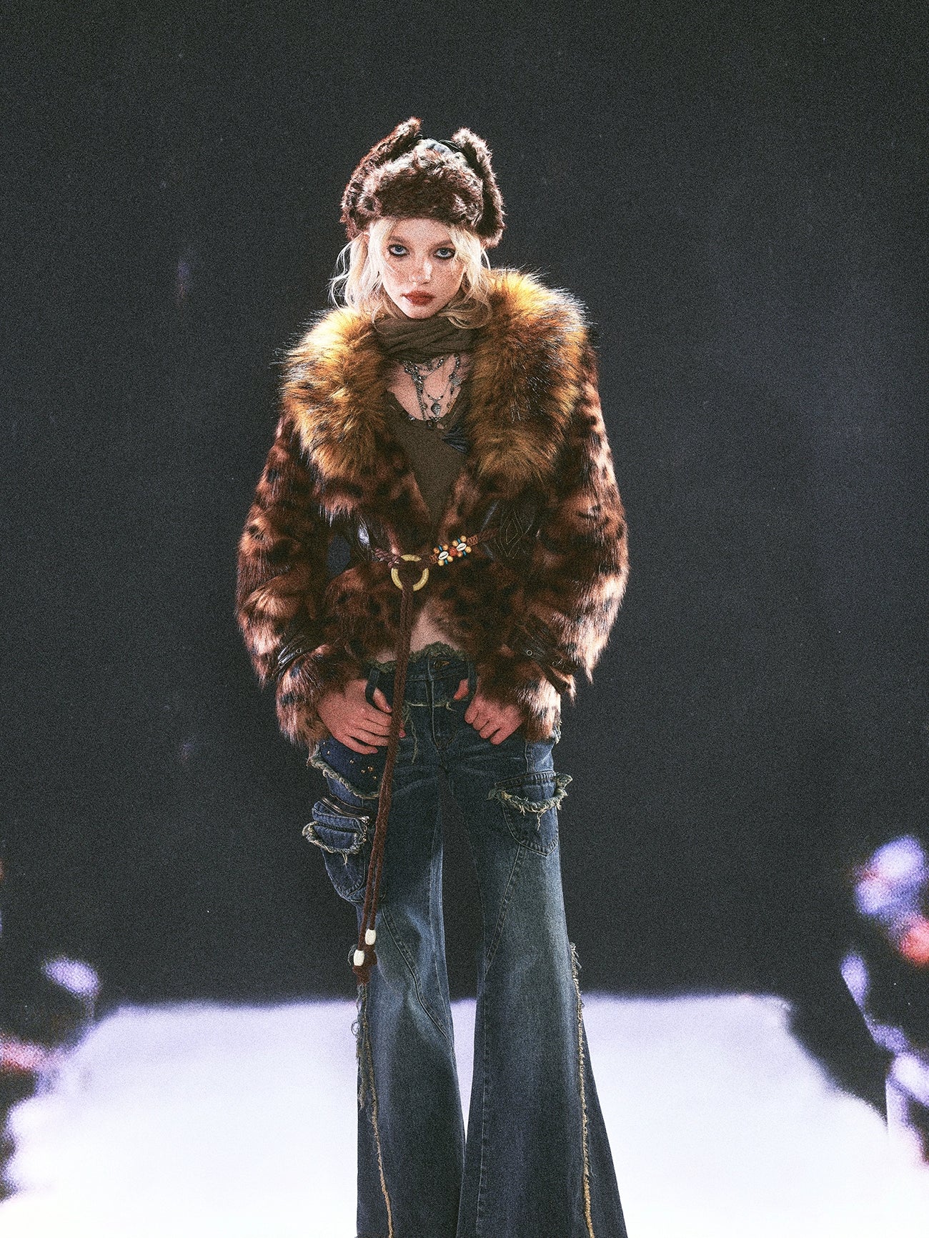 Leather Fur Lining Patchwork Fur Coat