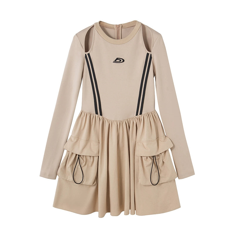 Robe à jupe courte Retro Khaki-Embroidered