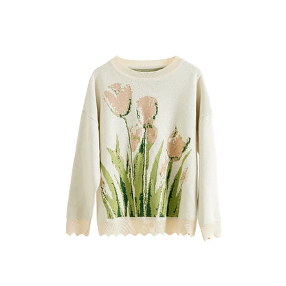 Pull d'automne cireux doux tulipe romantique