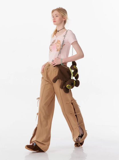 Split Bow High Waist Pants | Retro Wide-Leg Casual Work Style for Summer