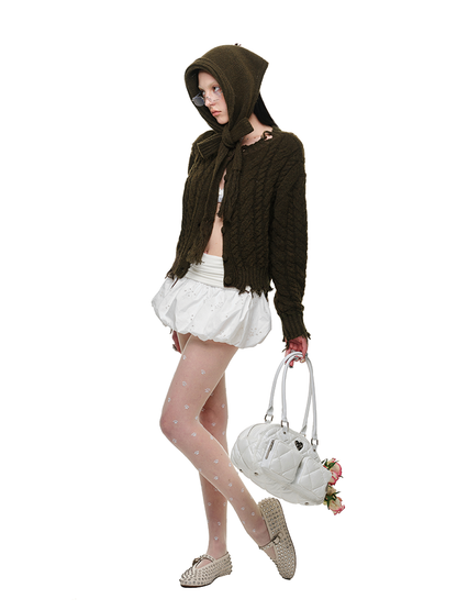 Cutout Jacquard Puffy Skirt – Slim Fit with Bud-Inspired Detail