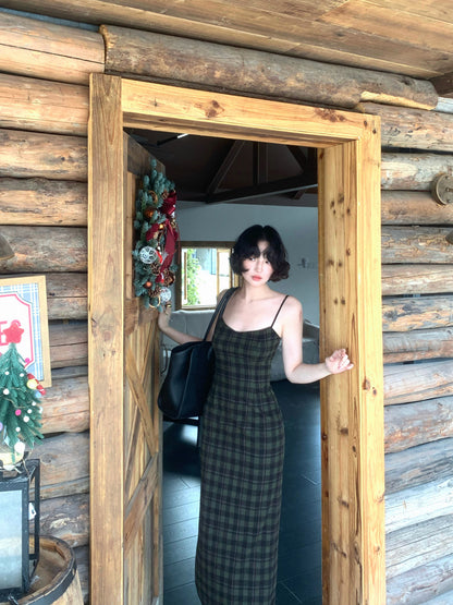 Yanlan Plaid Lace Slip Dress