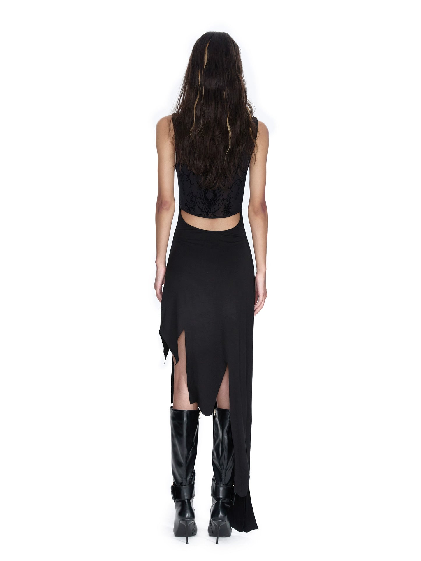 All-Black Swing Collar Punk Dress | Elegant and Eye-Catching