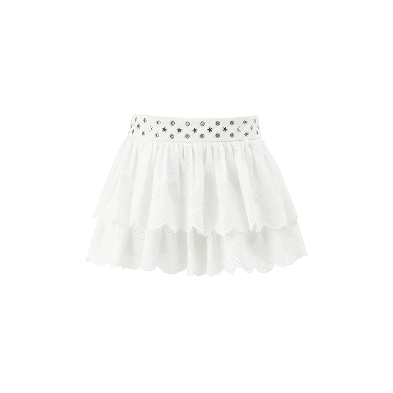 Vintage Star-Studded Jacquard Skirt – Double Layer Cake Silhouette