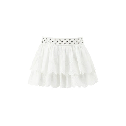 Vintage Star-Studded Jacquard Skirt – Double Layer Cake Silhouette