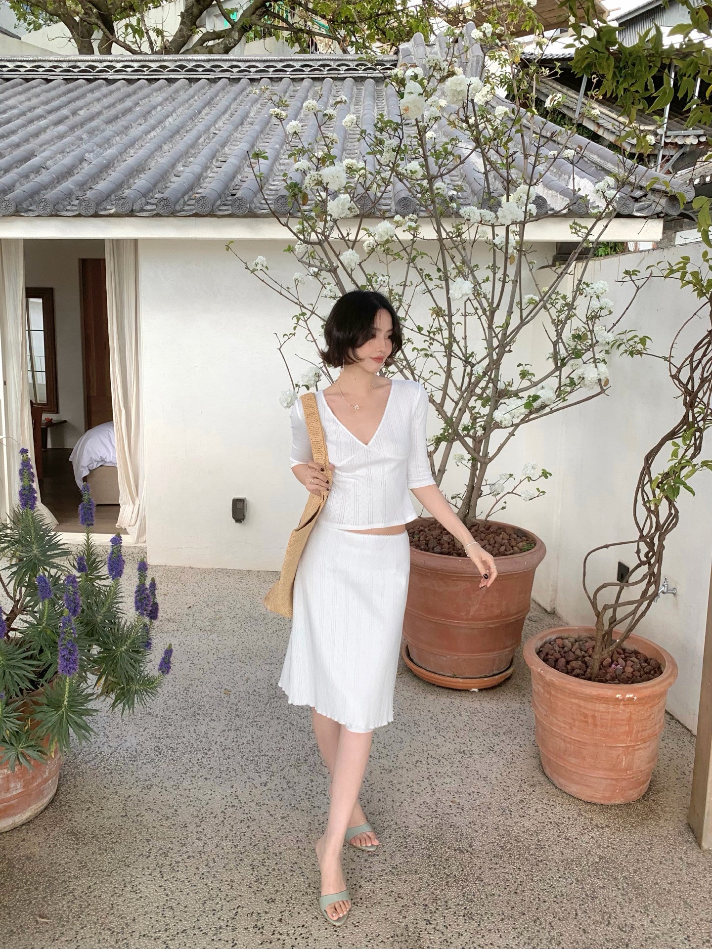 Xiao Chun Hui Cotton Lace-Trim Skirt