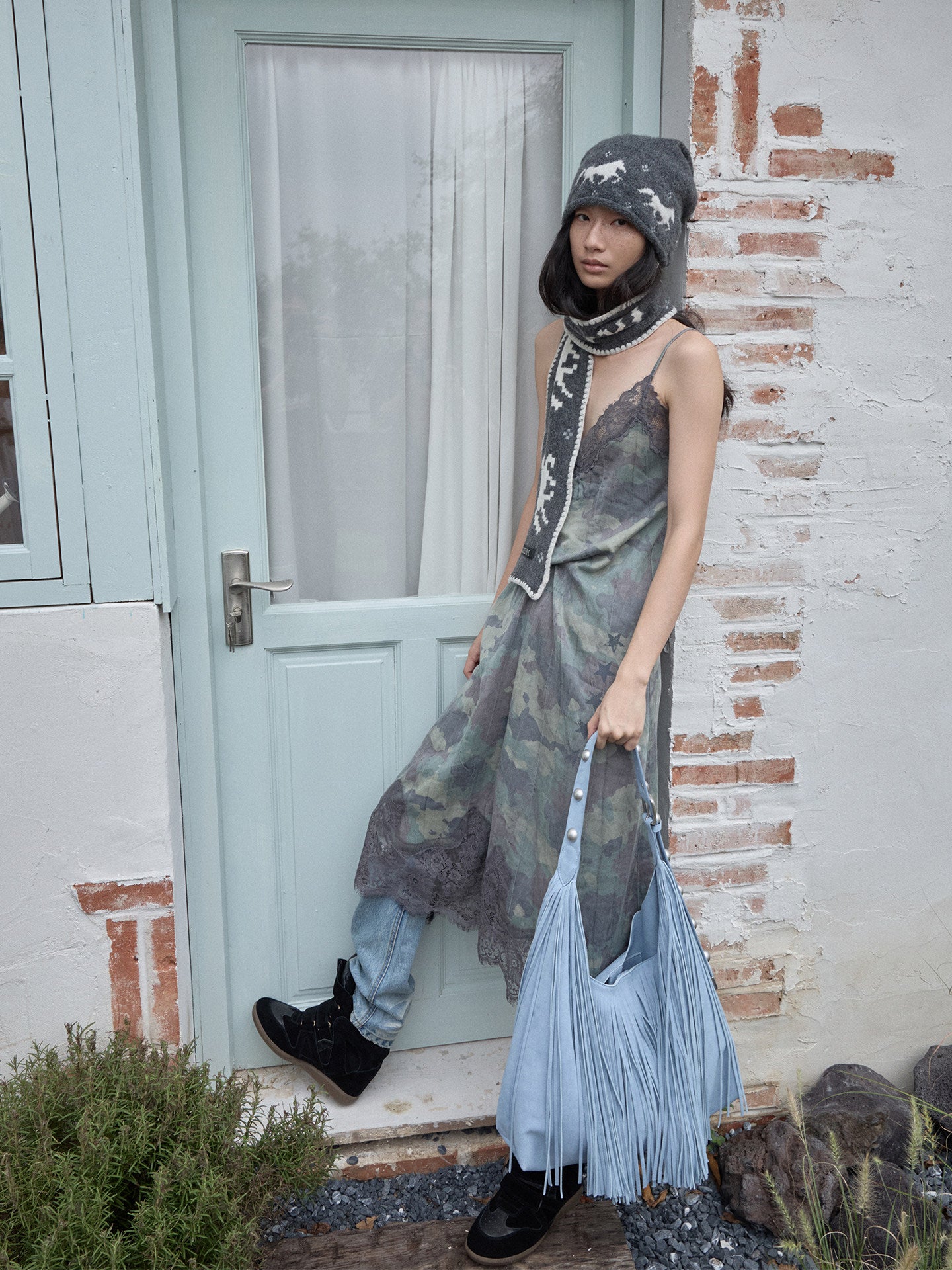Camouflage Lace Mesh Midi Dress