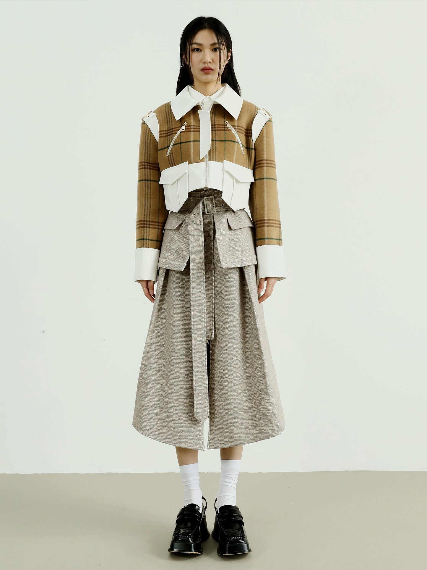Herringbone High Waist Slimming Fake Wool Skirt