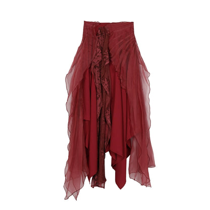 Red Silk Butterfly Skirt Set: Spring/Summer