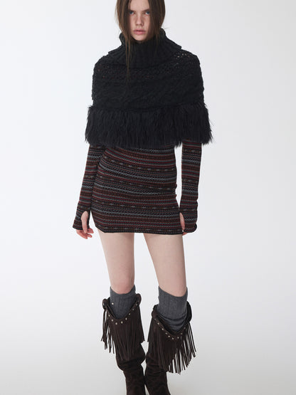 Cable Knit Tassel Cape