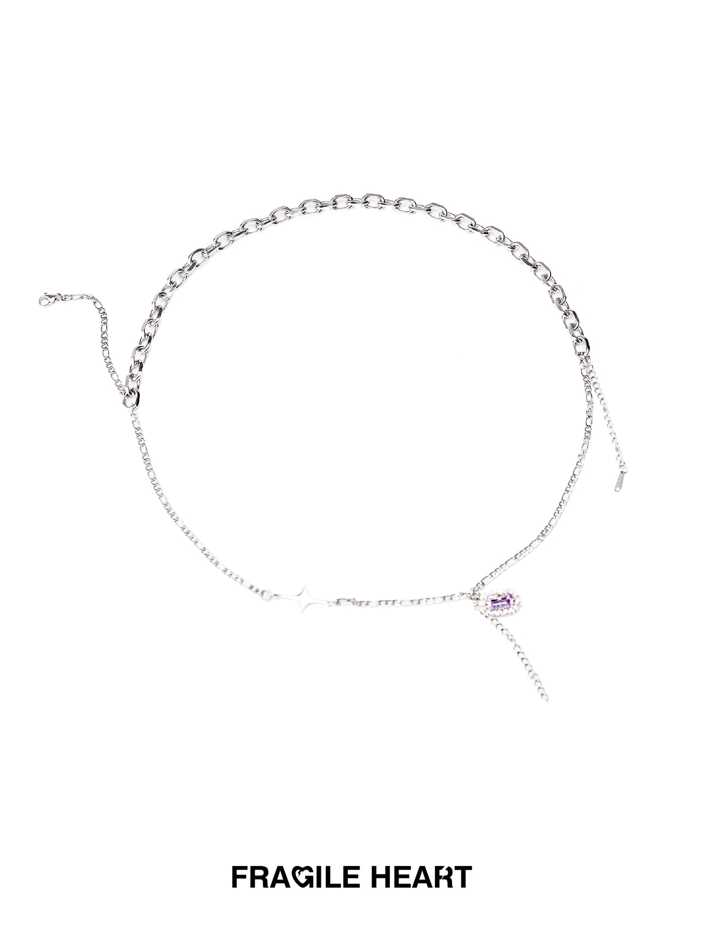 Silver Ornament Purple Diamond Necklace