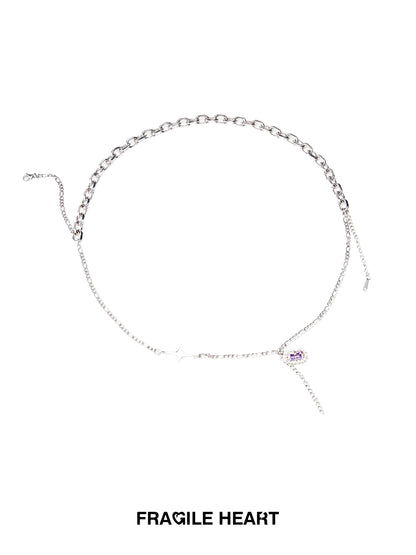 Silver Ornament Purple Diamond Necklace