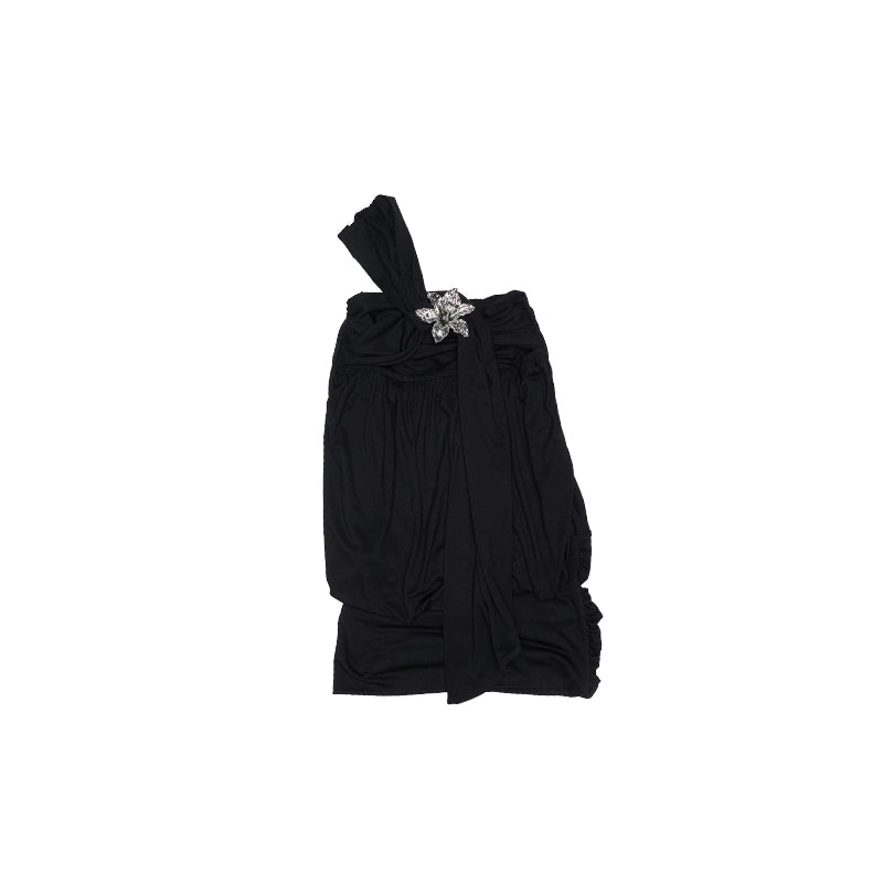 One-Shoulder Acetate Bandeau Dress – Slim Fit Pleated Wrap Mini