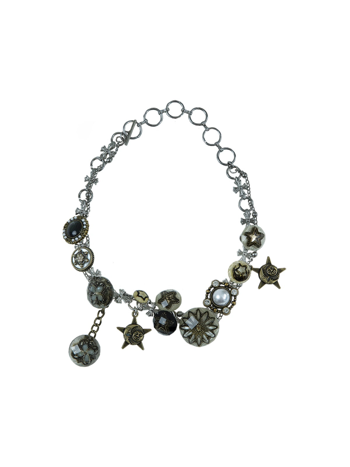 Collana con clavicola pentagramma |. Design con bottoni punk dolce e cool