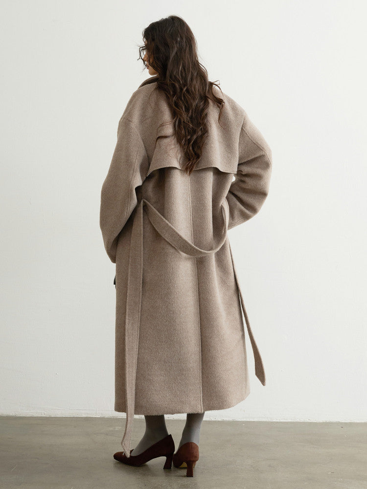 Oatmeal Double-Faced Wool Long Coat | Timeless Winter Outerwear