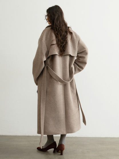 Oatmeal Double-Faced Wool Long Coat | Timeless Winter Outerwear