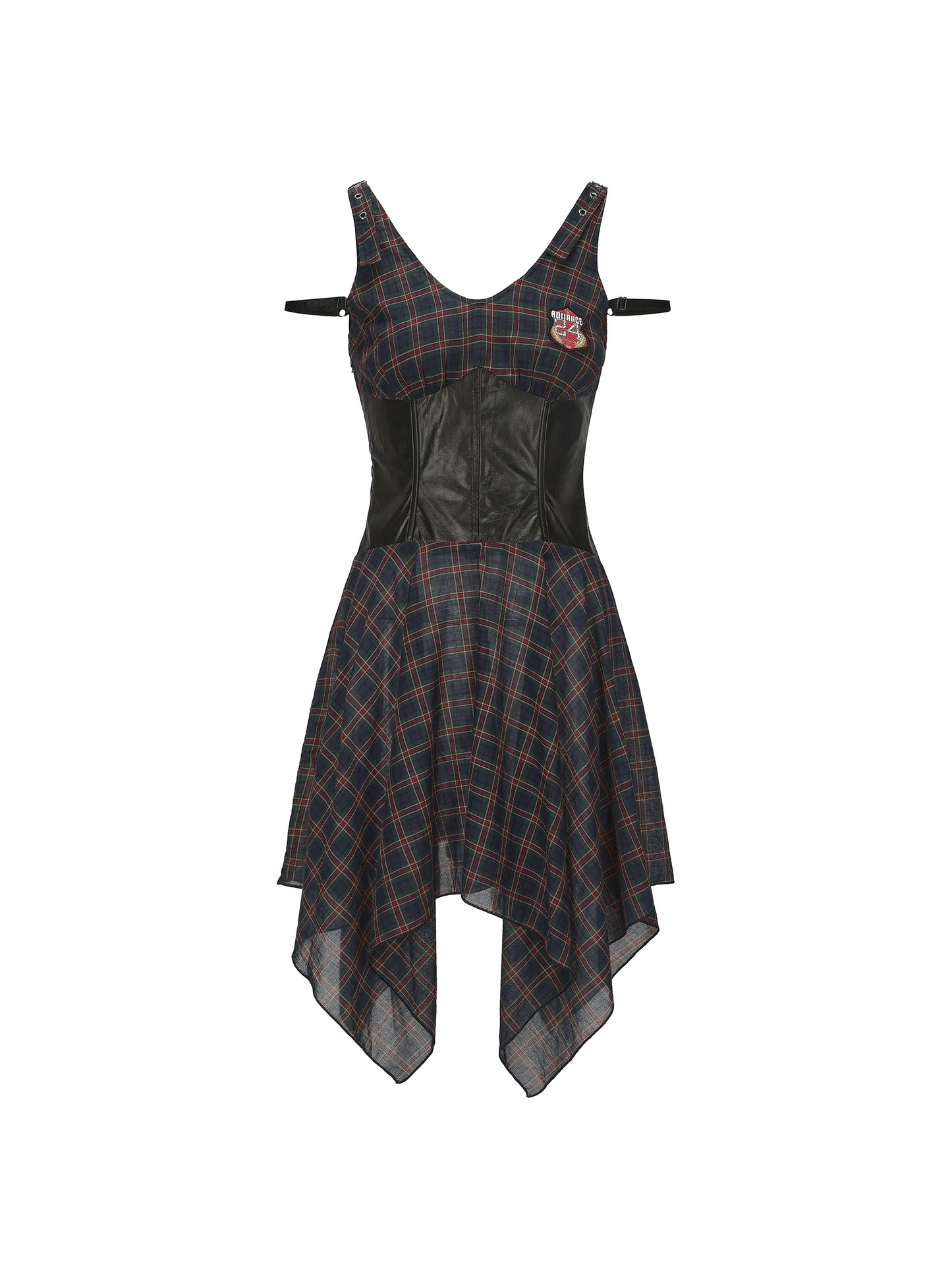 Leather Belted Plaid Dress | Irregular Thin Style for Date Parties