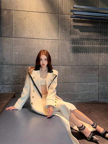 Luxe Suit Coat – High-End Midi-Length Double-Breasted Silhouette