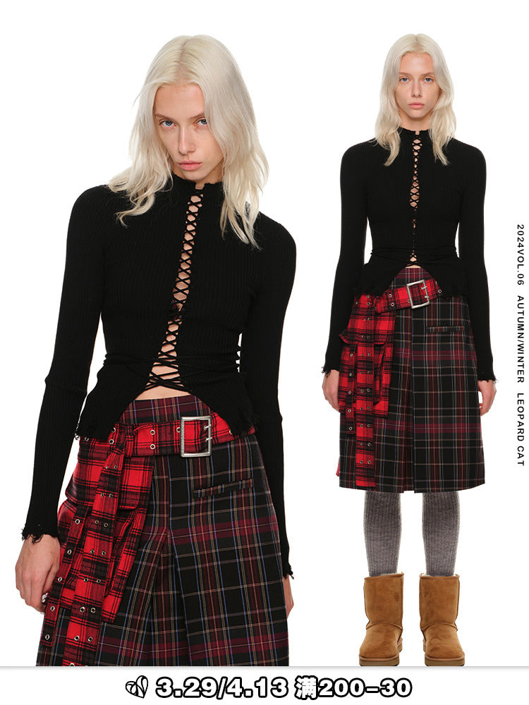 Cut-Out Strappy Turtleneck Base Layer – Slim Long Sleeve Top