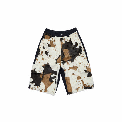 Cow Print Faux Fur Shorts