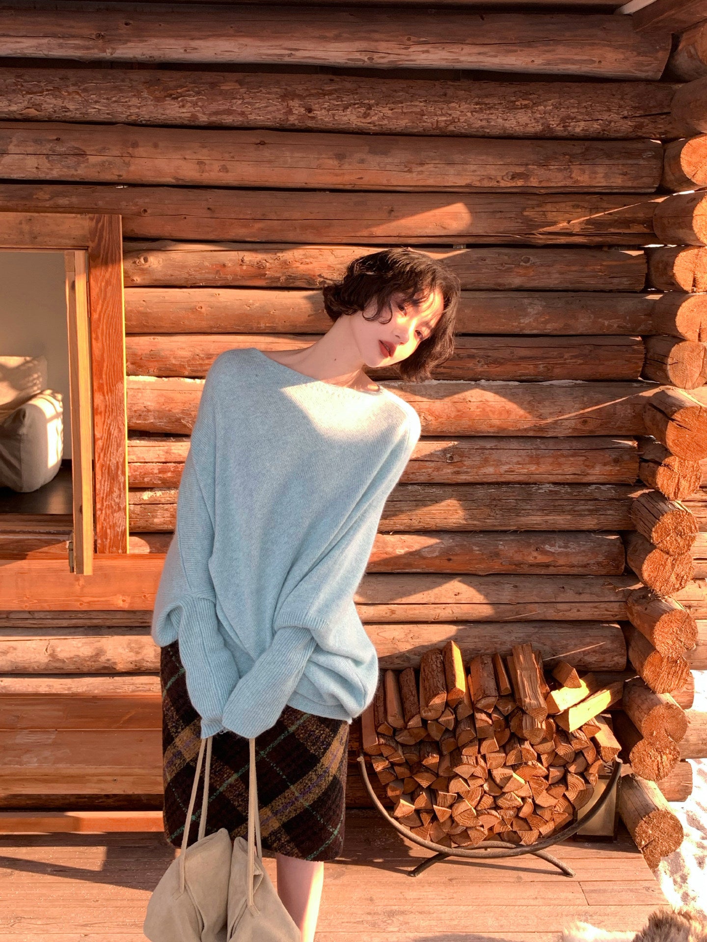 Starry Night Sea Salt Rabbit Fur Blend Batwing Sweater