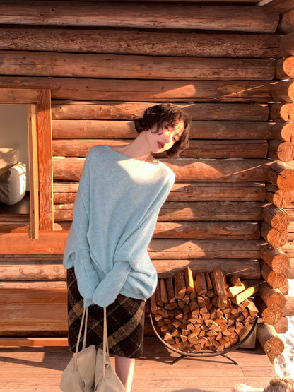 Starry Night Sea Salt Rabbit Fur Blend Batwing Sweater