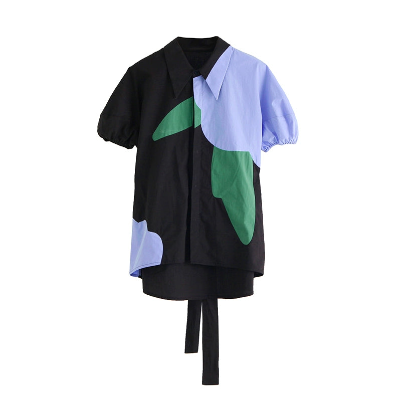 Lantian Flower Contrast Sleeve Shirt