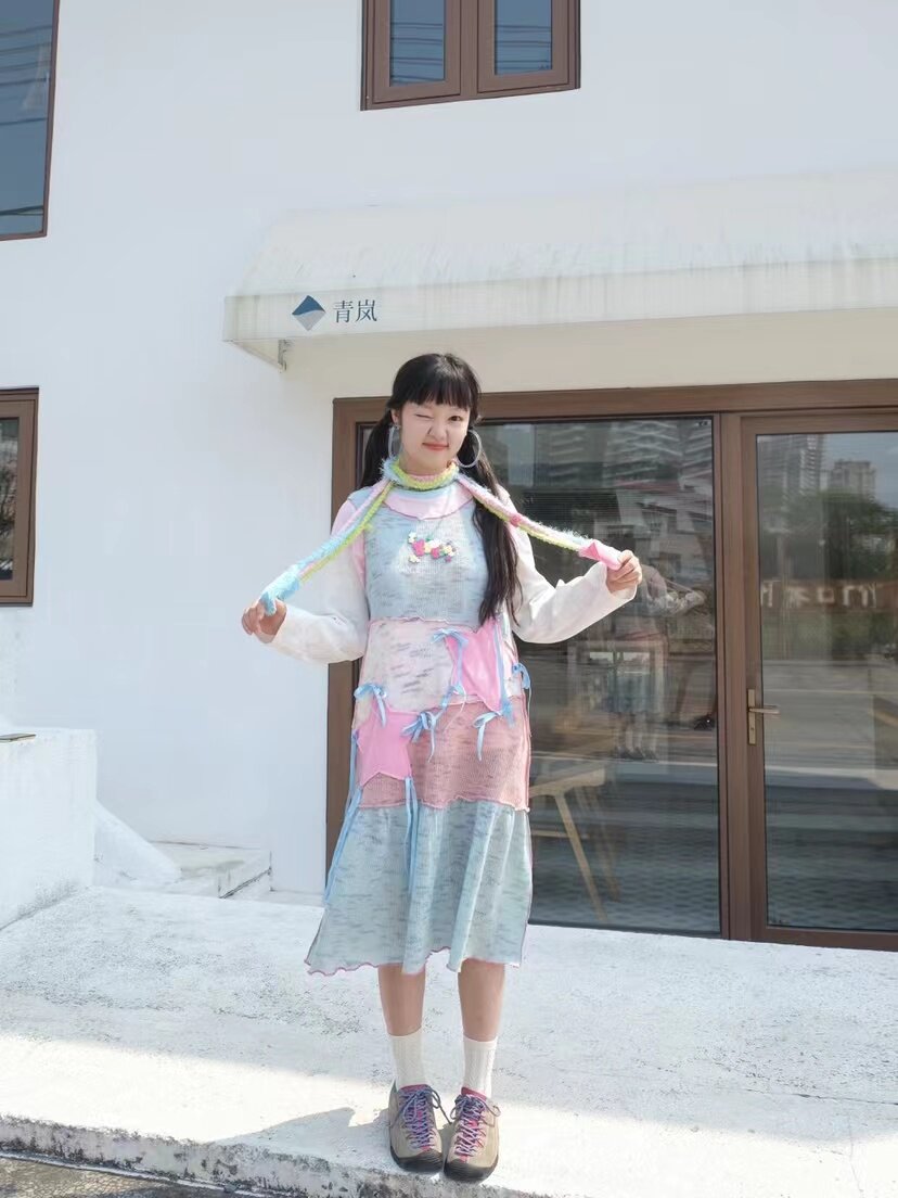 Sky Blue Patchwork Knit Tank Dress | Sweet Y2K Star Mini Dress