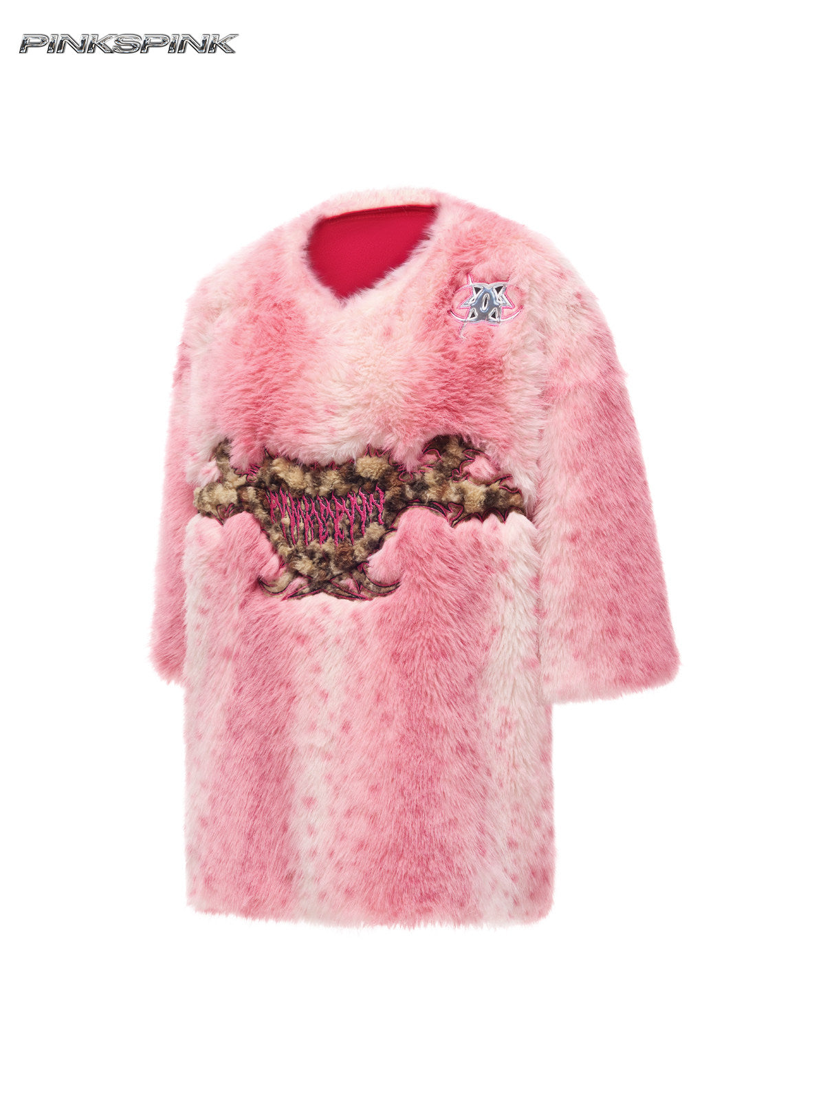 Electric Moon Leopard Heart Embroidered Pink Y2K Fur Top